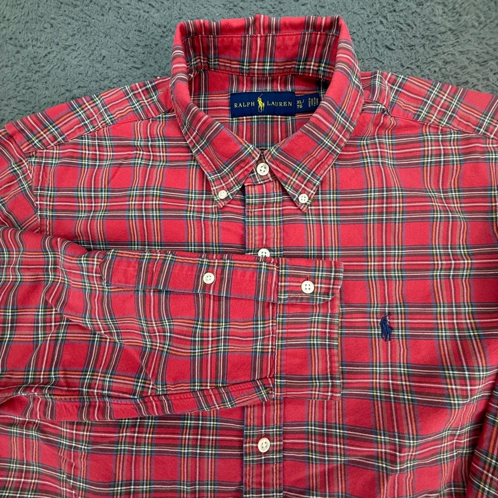 Ralph Lauren Button Down Shirt‎ Mens XL Red Plaid Long Sleeve Pony Logo